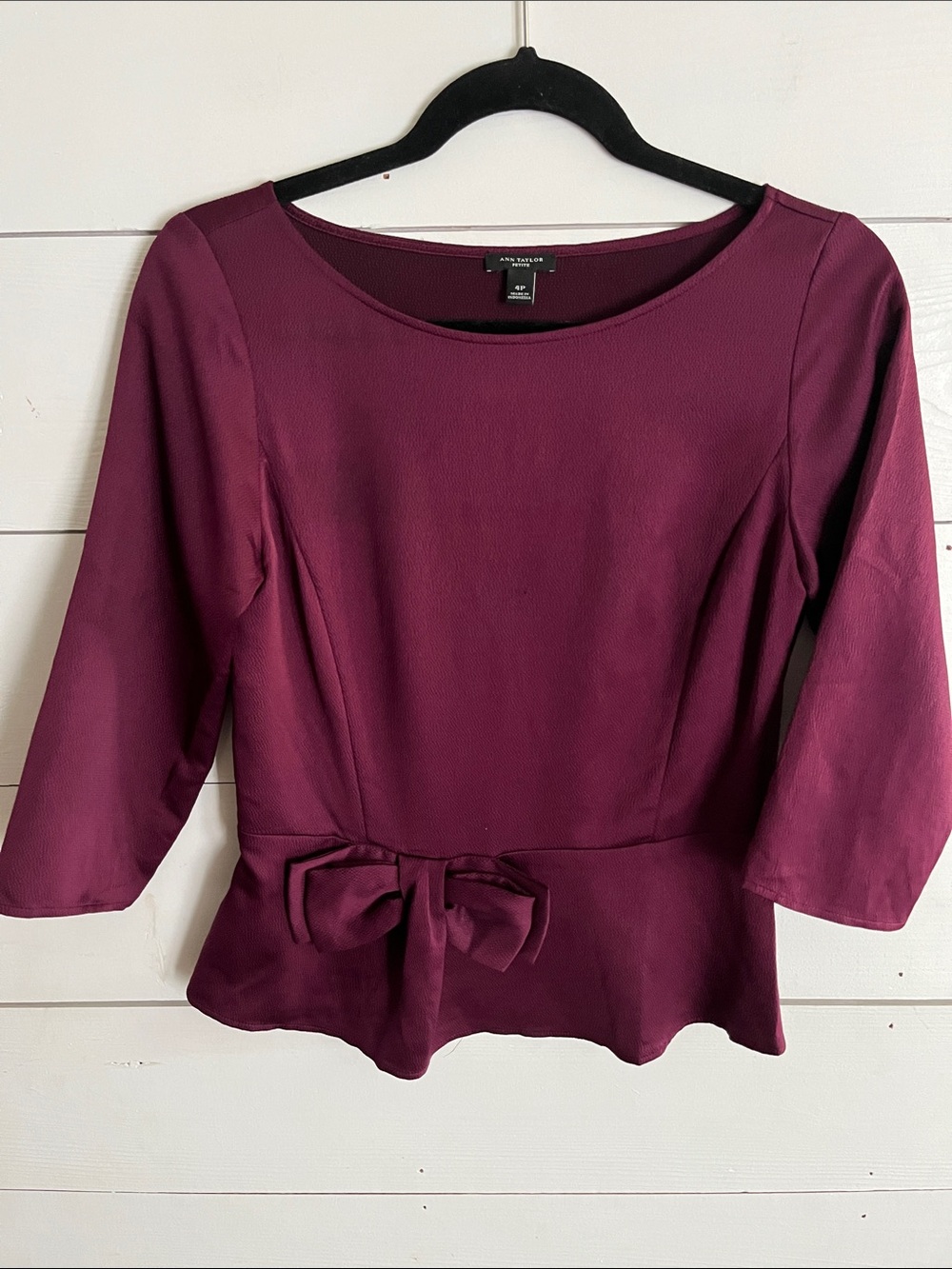 Ann Taylor Wine Peplum Top with Waist Bow